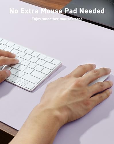 Aothia Faux Leather Desk Mat - Large Mouse Pad, Non-Slip PU Leather Blotter, Waterproof Writing Surface for Office and Home (Soft Lavender, 42" x 17")