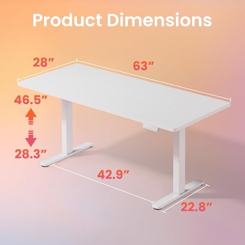 HUANUO 63x28 Inch Electric Standing Desk, Height Adjustable, White