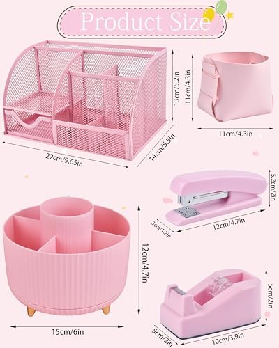 Pink Desk Accessories and Organizers with Desk Organizer and 360°Rotating Pen Holder stapler Pen and a Lot of Office Pink Office Supplies Beautifully Presented in a Gift Box