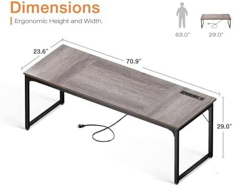 Coleshome 71 Inch Computer Desk with Power Outlet