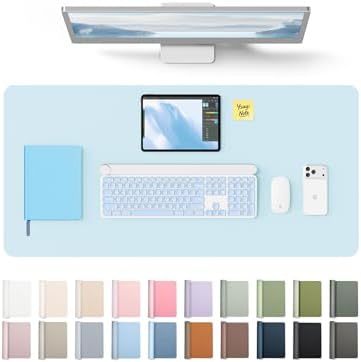 YSAGi Leather Desk Protector, Office Mat, Large Mouse Mat, Non-Slip PU Leather Blotter, Laptop Desk Pad, Waterproof Writing Pad for Office and Home (Baby Blue, 31.5" x 15.8")