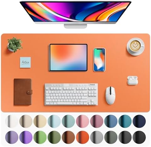 Aothia Faux Leather Desk Mat - Large Mouse Pad, Non-Slip PU Leather Blotter, Waterproof Writing Surface for Office and Home (Hermes Orange, 40" x 24")