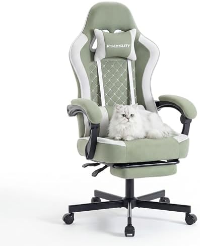 Desk Computer Gaming Chair - High Back Ergonomic Office Chair with Footrest and Lumbar Support, Swivel Comfy Home Gamer Video Game Chairs with Pocket Spring Cushion for Adults (Green Fabric)