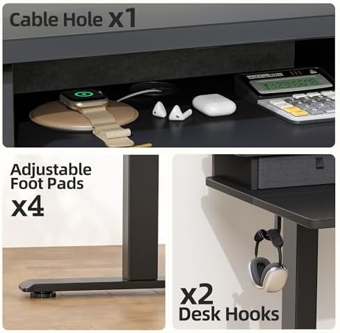 TIQLAB Standing Desk with Two Drawers, Stand Up Standing Desk Adjustable Height, Electric Sit Stand Table with Storage Shelf and Splice Board, 63 * 24 inch, Black
