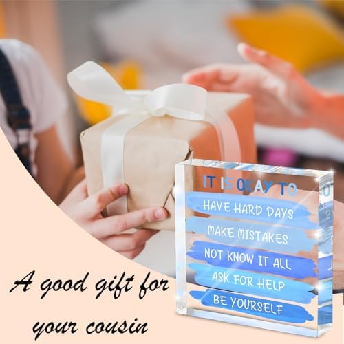 Mental Health “It Is Okay To...” Desk Sign - 4x4 Inch Blue Acrylic Affirmation Decor for Women, Therapy Office Decor, Self-Compassion Gifts, Anxiety Relief & Positive Workspace Accessories