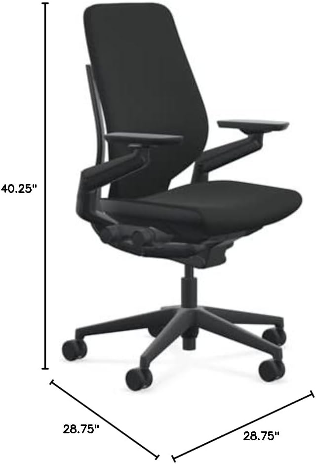 Steelcase Gesture Office Chair - Cogent: Connect Licorice Fabric, Medium Seat Height, Shell Back, Black on Black Frame, Lumbar Support, and Hard Floor Casters