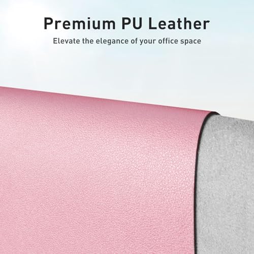 Aothia Faux Leather Desk Mat - Non-Slip PU Leather Desk Blotter, Waterproof Writing Surface, Large Desk Pad for Office & Home (Fairy Pink, 55" x 17")