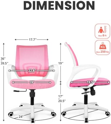NEO CHAIR Office Computer Chair Ergonomic Mid-Back Mesh Desk Chair, Pink