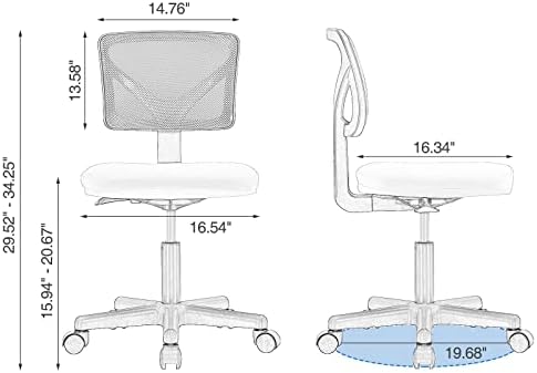 Sweetcrispy Small Armless Desk Chair, Mesh Rolling Office Chairs