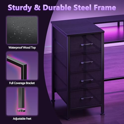 Korfile 61 Inch Gaming Computer Desk with Power Outlets,LED,5 Drawers,Black