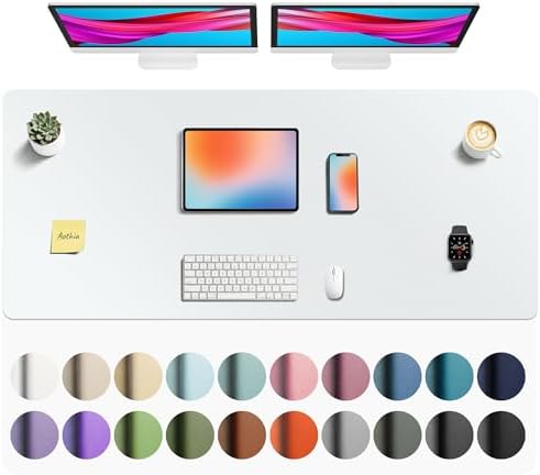 Aothia Faux Leather Desk Mat - Non-Slip PU Leather Desk Blotter, Waterproof Writing Surface, Large Desk Pad for Office & Home (Barely Grey, 55" x 24")