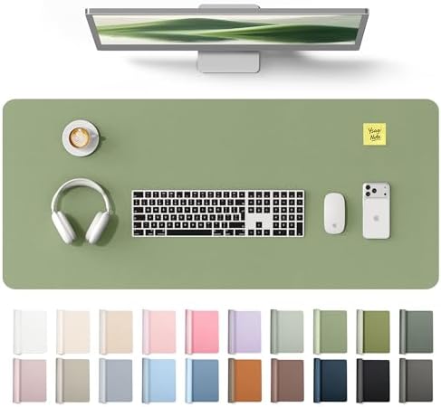 YSAGi Leather Desk Protector, Office Mat, Large Mouse Mat, Non-Slip PU Leather Blotter, Laptop Desk Mat, Waterproof Writing Pad for Office and Home(Bamboo Green, 42" x 17.2")
