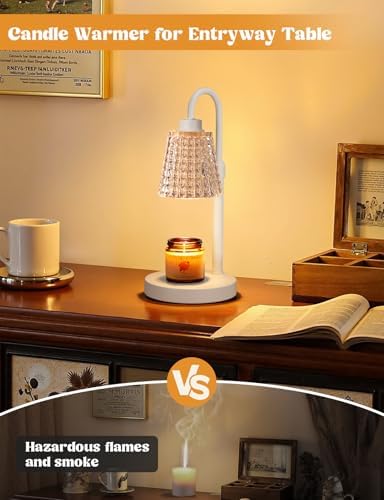 Innqoo White Crystal Candle Warmer Lamp with Timer, Dimmable Candle Warmer for Jar Candles, Height Adjustable Wax Melts Warmer, Birthday Gifts for Women Mom, House Warming Gifts New Home Decor