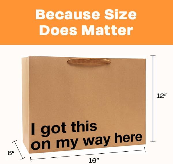 MilkToast Brands Funny Gift Bags Set of 5 – Large 16 x 6 x 12 inch Kraft Gift Bags with Snarky Sayings – Reusable, Eco-Friendly Gag Gift Wrapping for Birthdays, Holidays, Mother's Day, Father's Day