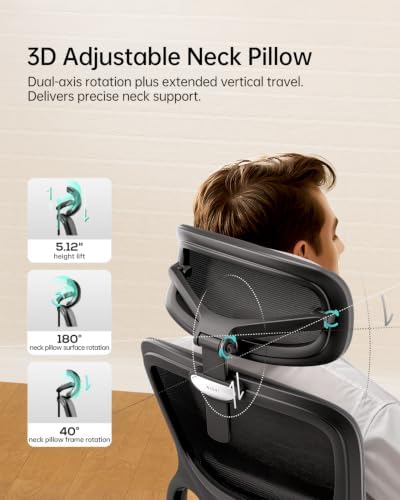 Hbada P2 Ergonomic Office Chair, Office Chair with 3D Lumbar Support, Ergonomic Chair with 3D 360° Rotation Arms & 3D Headrest, 135° Stepless Tilt Function, Black