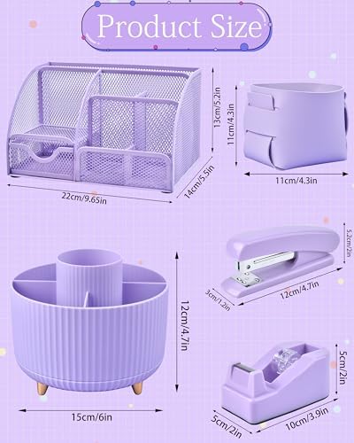 Purple Desk Accessories and Organizers with Desk Organizer and 360°Rotating Pen Holder stapler Pen and a Lot of Office Purple Office Supplies Beautifully Presented in a Gift Box