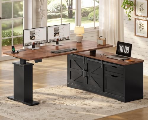 SEDETA Farmhouse L Shaped Executive Standing Desk with Storage Drawers
