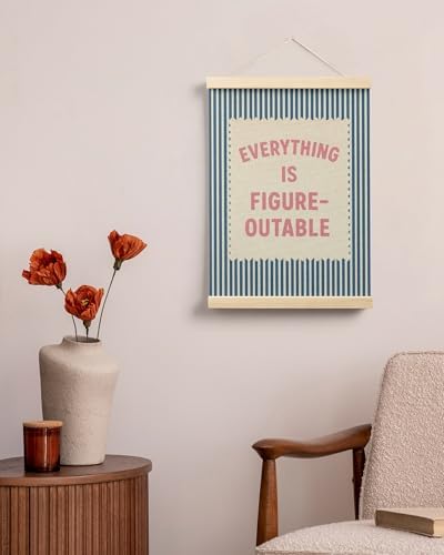 FGFK Everything Is Figureoutable Inspirational Wall Art Poster Hanger Frame, Retro Pink and Blue Positive Affirmations Canvas Prints Framed Wall Decor for Home Classroom Office, 12x16 Inch