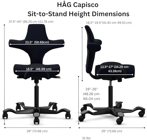 HAG Capisco Sit to Stand Chair - Black Frame - Upholstered Black Leather