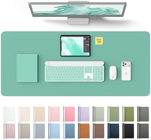 YSAGi Leather Desk Protector, Office Mat, Large Mouse Mat, Non-Slip PU Leather Blotter, Laptop Desk Mat, Waterproof Writing Pad for Office and Home(Green-Blue, 42" x 17.2")