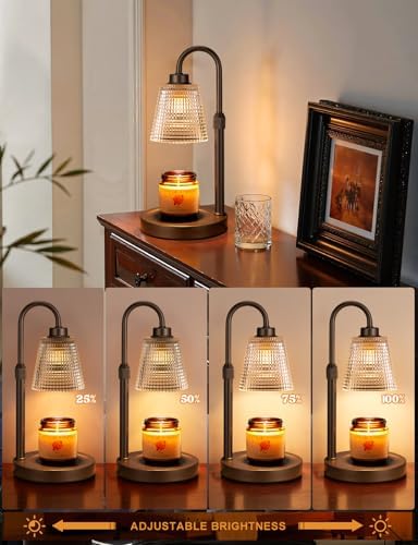 Brown Candle Warmer Lamp with Timer, Dimmable Candle Warmer for Jar Candles, Height Adjustable Wax Melts Warmer, Birthday Gifts for Women Mom, House Warming Gifts New Home Decor