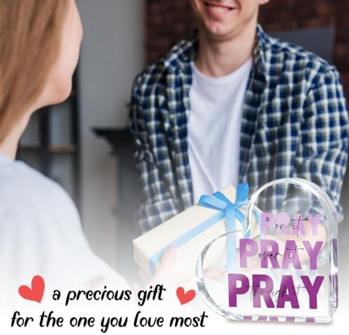 Purple Christian Gifts for Women, Religious Plaques Christian Woman Decor Gifts, Pink Room Accessories - Modern Home Office Room Bathroom Bedroom, Pray On It Over It Acrylic Sign