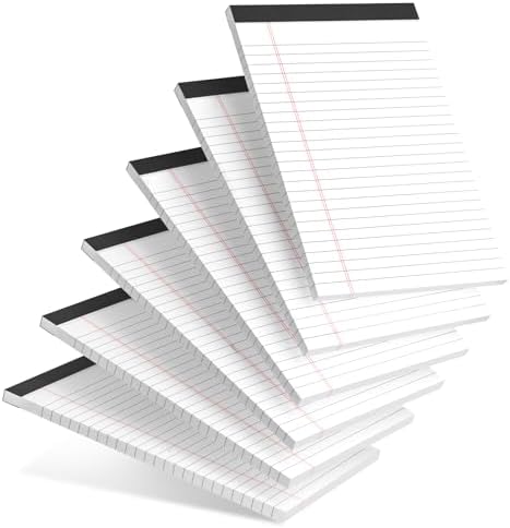 AILZFEI 6pcs Small Note Pad 5x8 College Ruled Legal Pads Paper Notepads 6 Pack Study Back Writing Pads 5 x 8 Legal Pads Perforated Narrow Ruled Pads of Paper White
