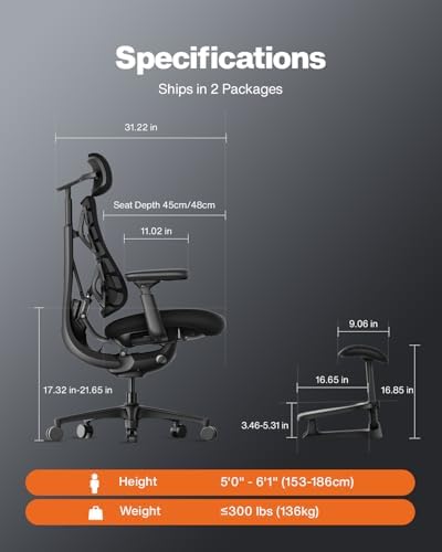 LiberNovo Omni PRO Dynamic Ergonomic Office Chair, Built-in Fan, 45cm