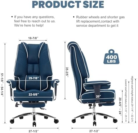 EXCEBET Big and Tall Executive Office Chair 400lbs Wide Seat, Mesh Grey