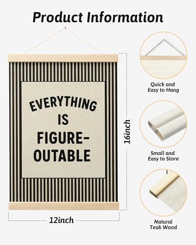 FGFK Everything Is Figureoutable Positive Affirmations Wall Art Poster Hanger Frame, Retro Black Inspirational Canvas Prints Framed Wall Decor for Office Classroom Home Bedroom, 12x16 Inch