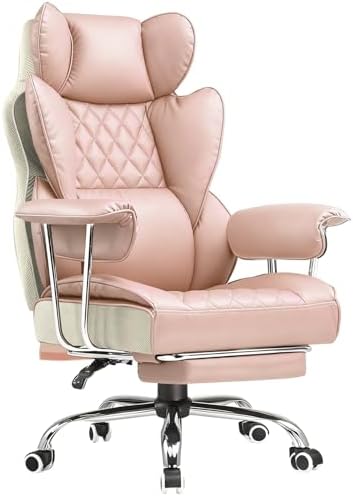 COMHOMA Big and Tall Office Chair, High Back Leather Gaming Chair with Footrest, Executive Ergonomic Office Chairs with Pocket Spring Lumbar Support and with Outward Fixed Soft Armrests