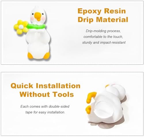 4 PCS Resin Goose Figurine Computer Monitor Decor,Cute Mini Goose Statues for Car Dashboard,Funny Desk/TV/Photo Frame Decorations (Goose with Flowers)