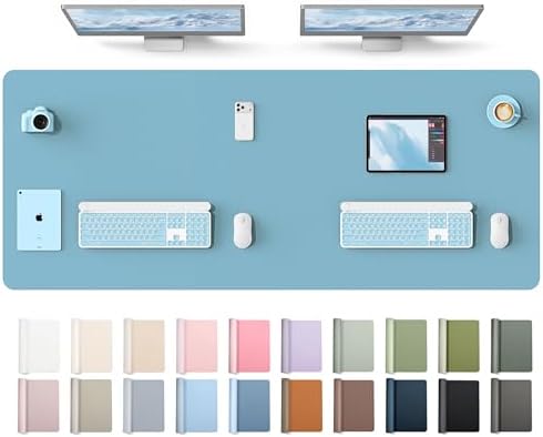 YSAGi Leather Desk Protector, Office Mat, Large Mouse Mat, Non-Slip PU Leather Blotter, Laptop Desk Mat, Waterproof Writing Pad for Office and Home(Sea Blue, 63" x 24")