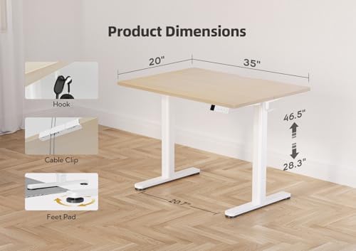 Claiks Electric Height Adjustable Standing Desk, 35x20 Inch, Nature
