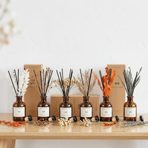 WEALD TRIBE Reed Diffuser Set for Bathroom Air Fresheners, Oil Diffuser Sticks | Sandalwood & Ebony Scent 4.0 fl oz Home Fragrance with Sticks Defusers | House Bedroom Office Shelf Decor
