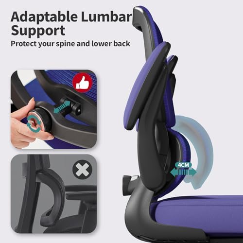 TRALT Office Chair - Ergonomic Desk Chair with Adjustable Lumbar Support, Mesh Computer Chair, Executive Chair for Home Office Comfortable Lumbar Support (1, Purple)