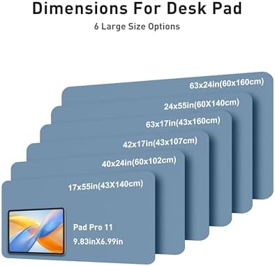 Aothia Faux Leather Desk Mat - Large Mouse Pad, Non-Slip PU Leather Blotter, Waterproof Writing Surface for Office and Home (Denim Blue, 63" x 17")
