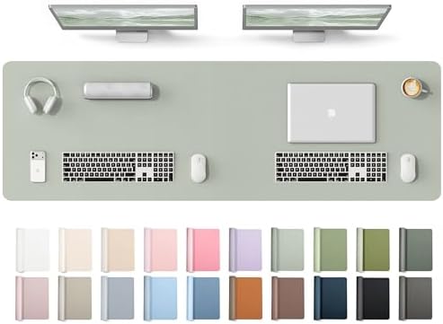 YSAGi Leather Desk Protector, Office Mat, Large Mouse Mat, Non-Slip PU Leather Blotter, Laptop Desk Mat, Waterproof Writing Pad for Office and Home(Grayish Green, 63" x 17.2")