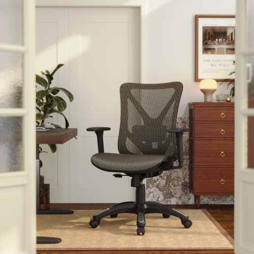 Ergonomic Office Chair, Mesh Computer Desk Chairs with BIFMA X5.1 Certified, Adjustable Lumbar Support, 3D Arm, Tilt Back, Wide Seat, Comfy Swivel Work Task Chair for Company and Home (Coffee Brown)