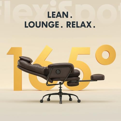 FLEXISPOT 2-in-1 Chaise Lounge Chair Indoor with Wheels Footrest 90-165° Reclining Lumbar Support, Chairs for Living Room Bedroom Study Relaxing Working Sleeping, Black PU Leather, HC4 Basic Back