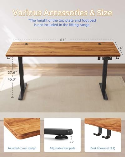 YIHAYO Electric Standing Desk, 63 x 24 Inches Stand Up Desk with Splice Board, Adjustable Height Desk, Computer Desk for Home Office, Black Frame/Rustic Brown Top