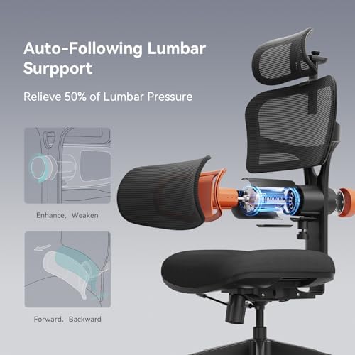 Newtral Office Chair Ergonomic - Home Office Desk Chair, Back Pain Chair with Auto-Following Lumbar Support, 4D Armrest, Seat Depth and Height Adjustable