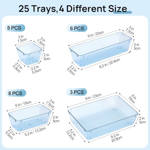 Vtopmart 25 Pack Plastic Drawer Organizers with Non-slip Rubber Pads