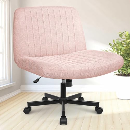 NEO CHAIR Criss Cross Chair with Wheels Home Office Cross Legged Armless Chairs Ergonomic Adjustable Computer Desk Task Wide Seat for Bedroom Vanity Comfy Swivel (Pink)