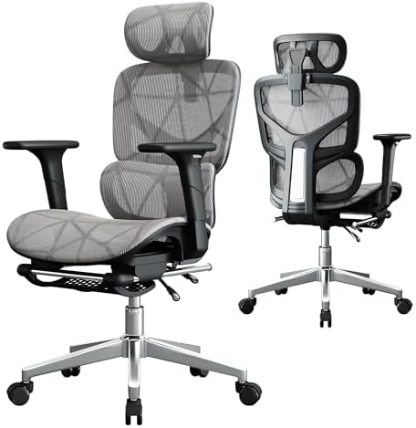 Mesh Office Chair,Ergonomic Computer Chair,Adjustable Lumbar High Back Desk Chair 400lbs,4D Adjustable Armrests & Removable Headrest,Breathable Mesh Chair for Adults,Home Gaming & Workplace(Gray)