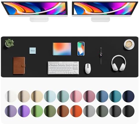 Aothia Faux Leather Desk Mat - Large Mouse Pad, Non-Slip PU Leather Blotter, Waterproof Writing Surface for Office and Home (Black, 63" x 17")
