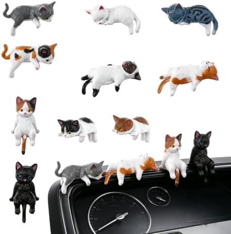 12 Pcs Cat Desk Figurines for Office, Cat Trinkets Computer Monitor Decor