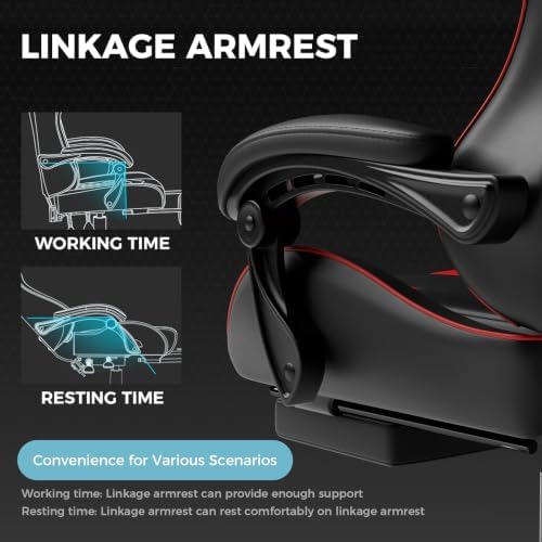 GTPLAYER Gaming Chair, Computer Chair with Footrest and Lumbar Support, Height Adjustable Game Chair with 360°-Swivel Seat and Headrest and for Office or Gaming (Faux Leather, Red)