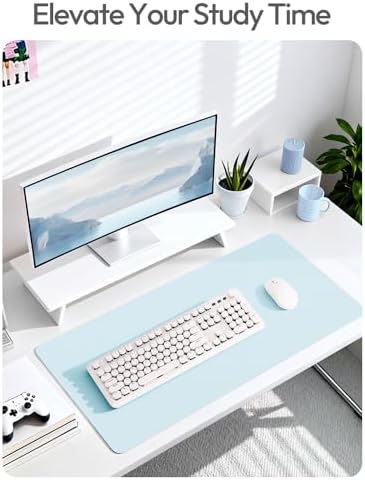YSAGi Leather Desk Pad Protector, Office Desk Mat, Large Mouse Pad, Non-Slip PU Leather Desk Blotter, Laptop Desk Pad, Waterproof Desk Writing Pad for Office and Home (Baby Blue,55" x 24")