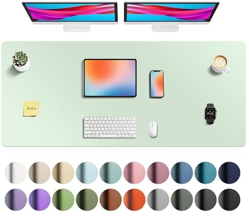 Aothia Faux Leather Desk Mat - Non-Slip PU Leather Desk Blotter, Waterproof Writing Surface, Large Desk Pad for Office & Home (Aqua, 55" x 24")